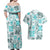 Hawaii Tapa Tribal Couples Matching Off Shoulder Maxi Dress and Hawaiian Shirt With Hawaiian Quilt Pattern Aqua LT9 - Polynesian Pride