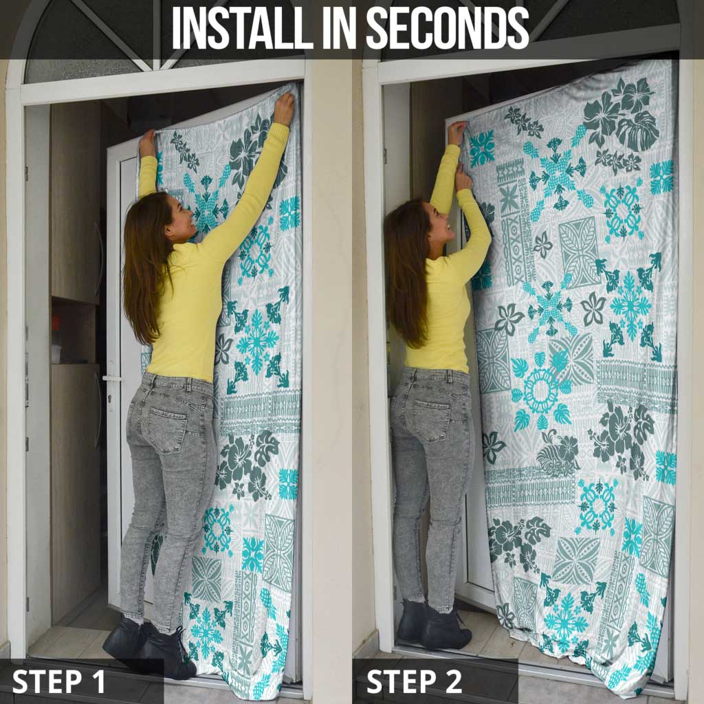 Hawaii Tapa Tribal Door Cover With Hawaiian Quilt Pattern Aqua - Polynesian Pride