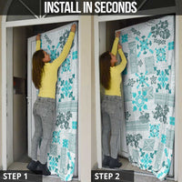 Hawaii Tapa Tribal Door Cover With Hawaiian Quilt Pattern Aqua - Polynesian Pride