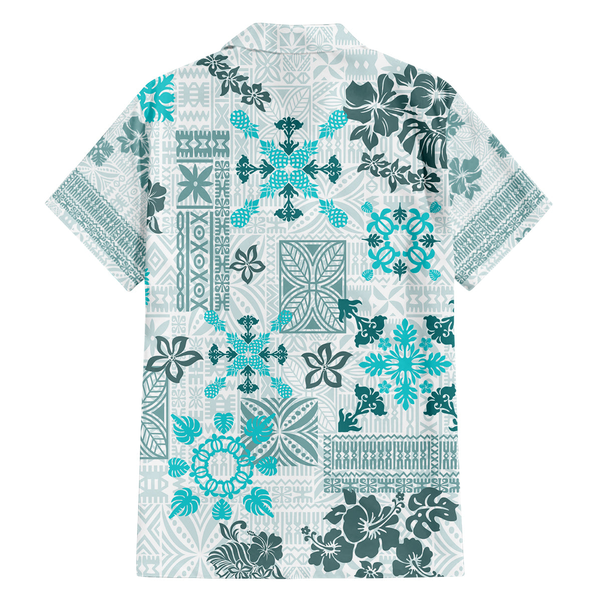 Hawaii Tapa Tribal Family Matching Off Shoulder Long Sleeve Dress and Hawaiian Shirt With Hawaiian Quilt Pattern Aqua LT9 - Polynesian Pride