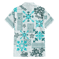 Hawaii Tapa Tribal Family Matching Off Shoulder Long Sleeve Dress and Hawaiian Shirt With Hawaiian Quilt Pattern Aqua LT9 - Polynesian Pride