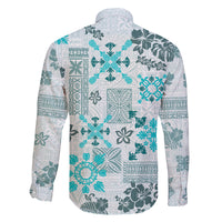 Hawaii Tapa Tribal Family Matching Off Shoulder Long Sleeve Dress and Hawaiian Shirt With Hawaiian Quilt Pattern Aqua LT9 - Polynesian Pride