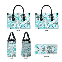 Hawaii Tapa Tribal Leather Bag With Hawaiian Quilt Pattern Aqua - Polynesian Pride