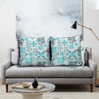 Hawaii Tapa Tribal Pillow Cover With Hawaiian Quilt Pattern Aqua - Polynesian Pride