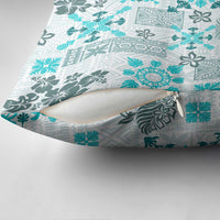 Hawaii Tapa Tribal Pillow Cover With Hawaiian Quilt Pattern Aqua - Polynesian Pride