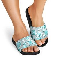 Hawaii Tapa Tribal Slide Sandals With Hawaiian Quilt Pattern Aqua - Polynesian Pride