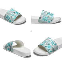 Hawaii Tapa Tribal Slide Sandals With Hawaiian Quilt Pattern Aqua - Polynesian Pride