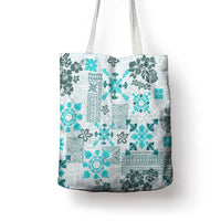 Hawaii Tapa Tribal Tote Bag With Hawaiian Quilt Pattern Aqua - Polynesian Pride
