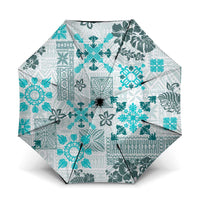 Hawaii Tapa Tribal Umbrella With Hawaiian Quilt Pattern Aqua - Polynesian Pride