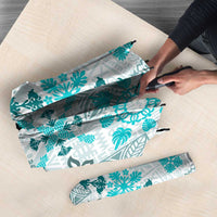 Hawaii Tapa Tribal Umbrella With Hawaiian Quilt Pattern Aqua - Polynesian Pride