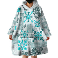 Hawaii Tapa Tribal Wearable Blanket Hoodie With Hawaiian Quilt Pattern Aqua LT9 - Polynesian Pride