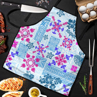 Hawaii Tapa Tribal Apron With Hawaiian Quilt Pattern Blue - Polynesian Pride