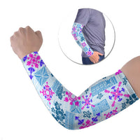 Hawaii Tapa Tribal Arm Sleeves With Hawaiian Quilt Pattern Blue - Polynesian Pride