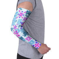 Hawaii Tapa Tribal Arm Sleeves With Hawaiian Quilt Pattern Blue - Polynesian Pride