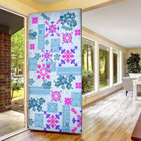 Hawaii Tapa Tribal Door Cover With Hawaiian Quilt Pattern Blue - Polynesian Pride