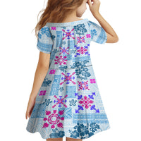 Hawaii Tapa Tribal Family Matching Puletasi Dress and Hawaiian Shirt With Hawaiian Quilt Pattern Blue LT9 - Polynesian Pride