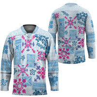 Hawaii Tapa Tribal Hockey Jersey With Hawaiian Quilt Pattern Blue - Polynesian Pride
