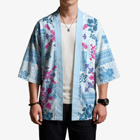 Hawaii Tapa Tribal Kimono With Hawaiian Quilt Pattern Blue - Polynesian Pride