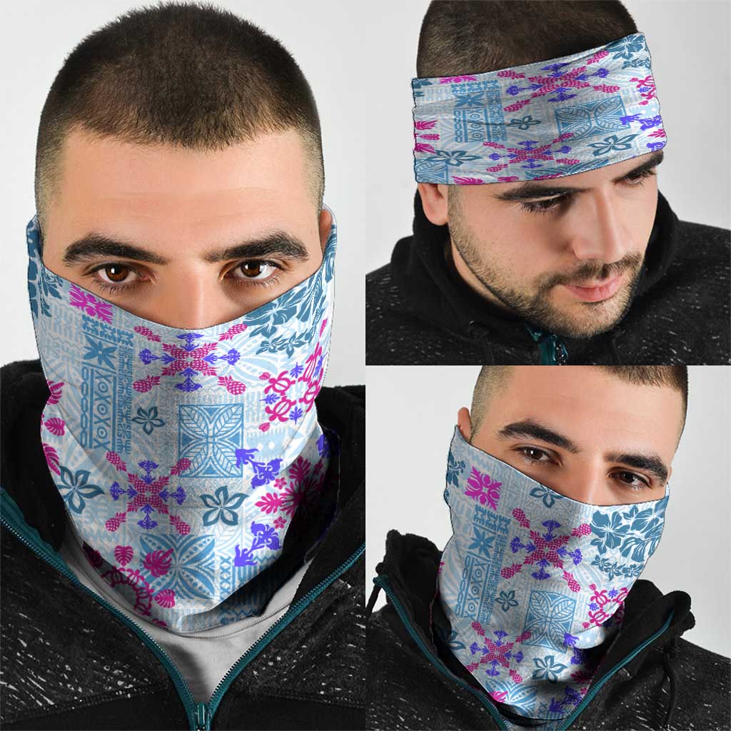 Hawaii Tapa Tribal Neck Gaiter With Hawaiian Quilt Pattern Blue - Polynesian Pride
