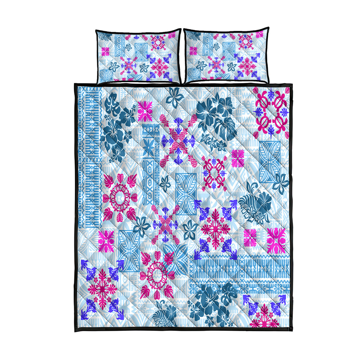 Hawaii Tapa Tribal Quilt Bed Set With Hawaiian Quilt Pattern Blue LT9 Blue - Polynesian Pride