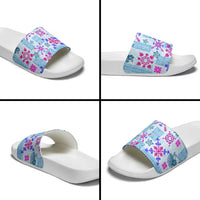 Hawaii Tapa Tribal Slide Sandals With Hawaiian Quilt Pattern Blue - Polynesian Pride
