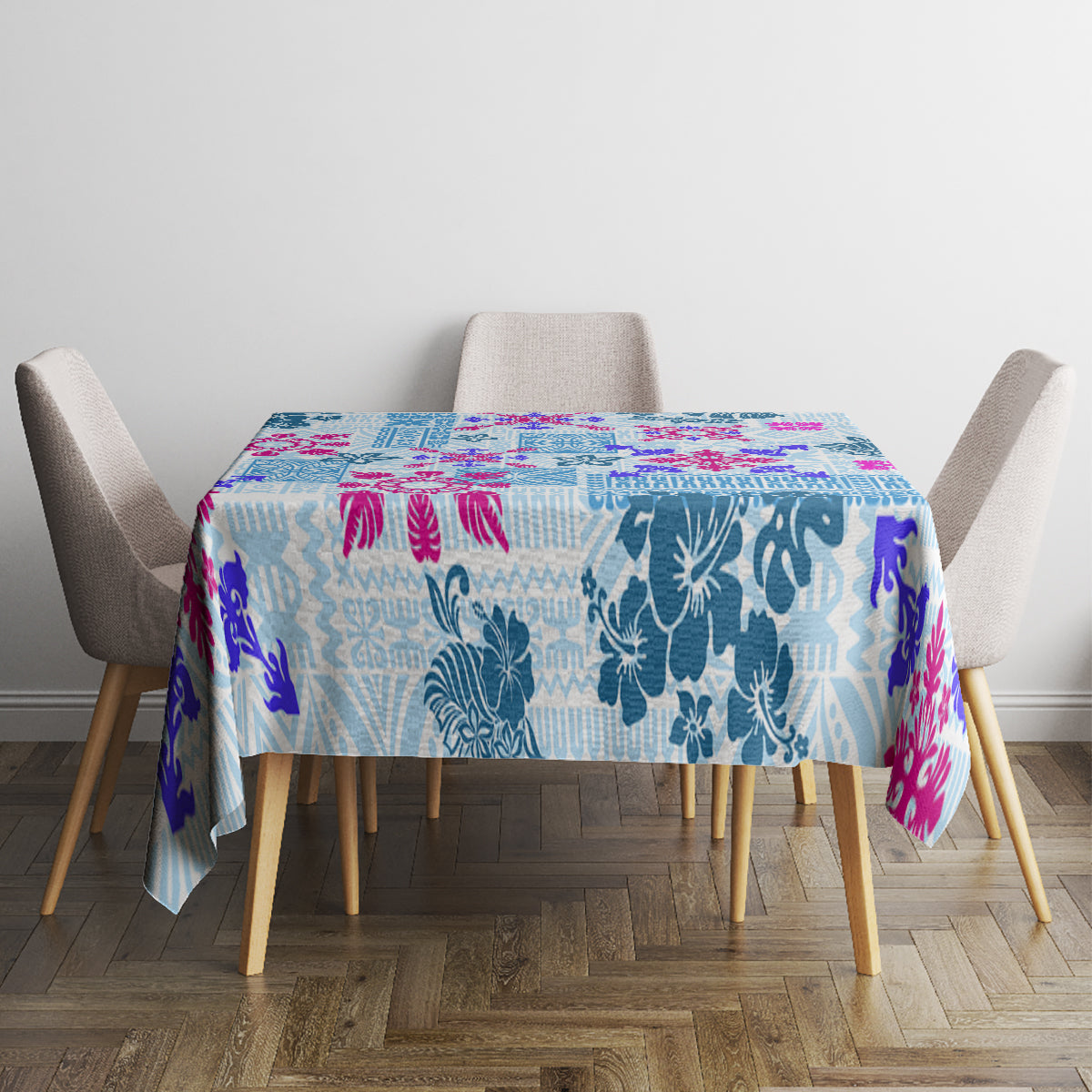 Hawaii Tapa Tribal Tablecloth With Hawaiian Quilt Pattern Blue LT9 - Polynesian Pride