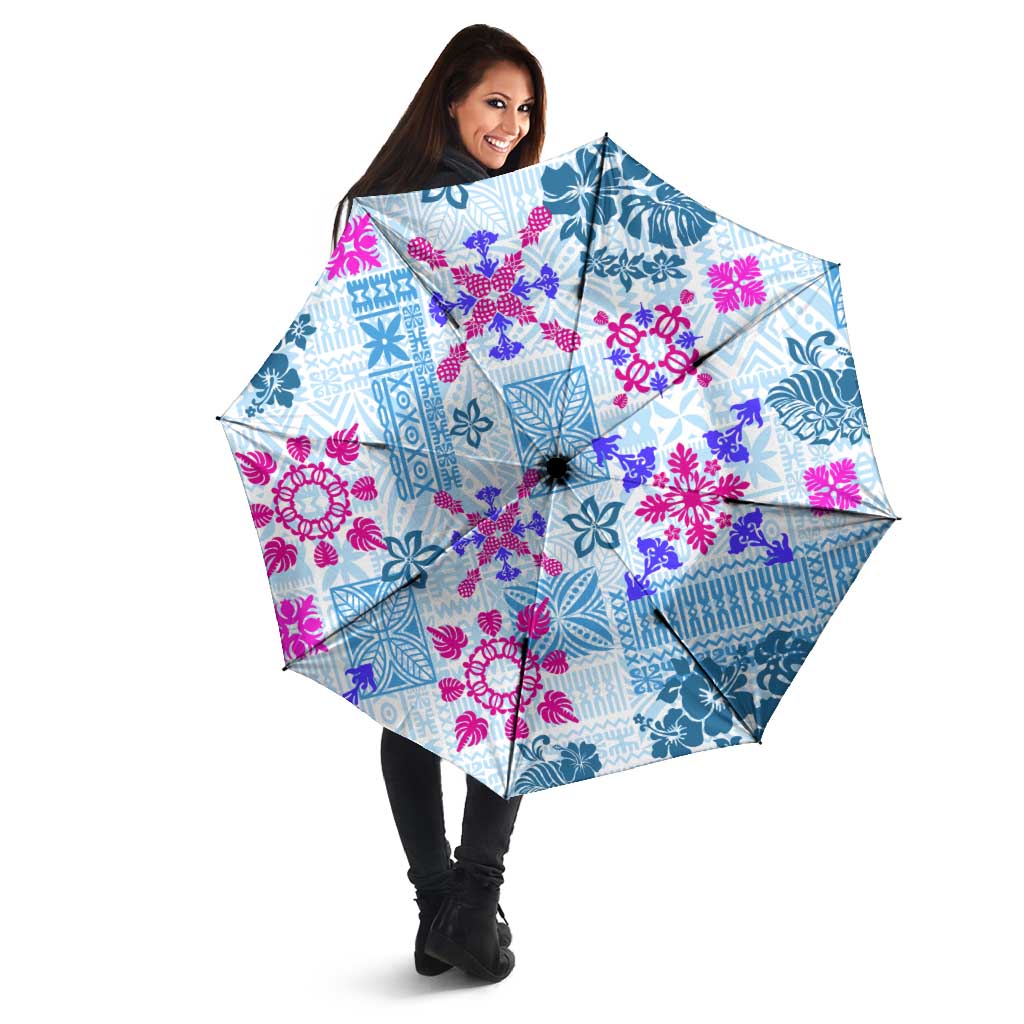 Hawaii Tapa Tribal Umbrella With Hawaiian Quilt Pattern Blue - Polynesian Pride