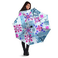 Hawaii Tapa Tribal Umbrella With Hawaiian Quilt Pattern Blue - Polynesian Pride