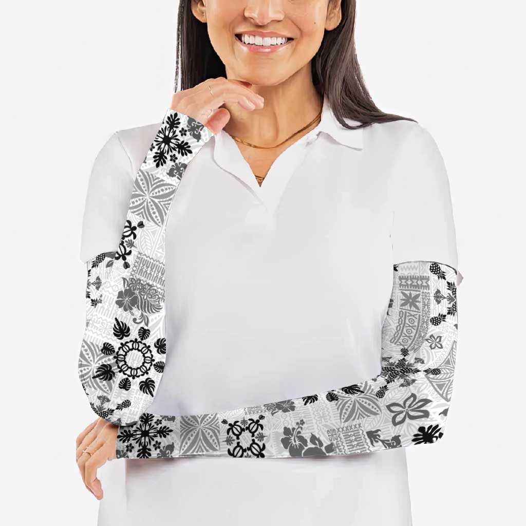 Hawaii Tapa Tribal Arm Sleeves With Hawaiian Quilt Pattern Black - Polynesian Pride