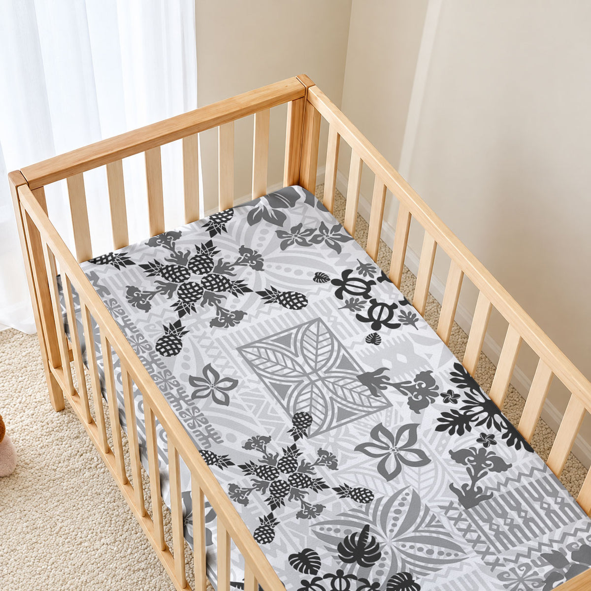 Hawaii Tapa Tribal Baby Bed Cover With Hawaiian Quilt Pattern Black LT9 - Polynesian Pride