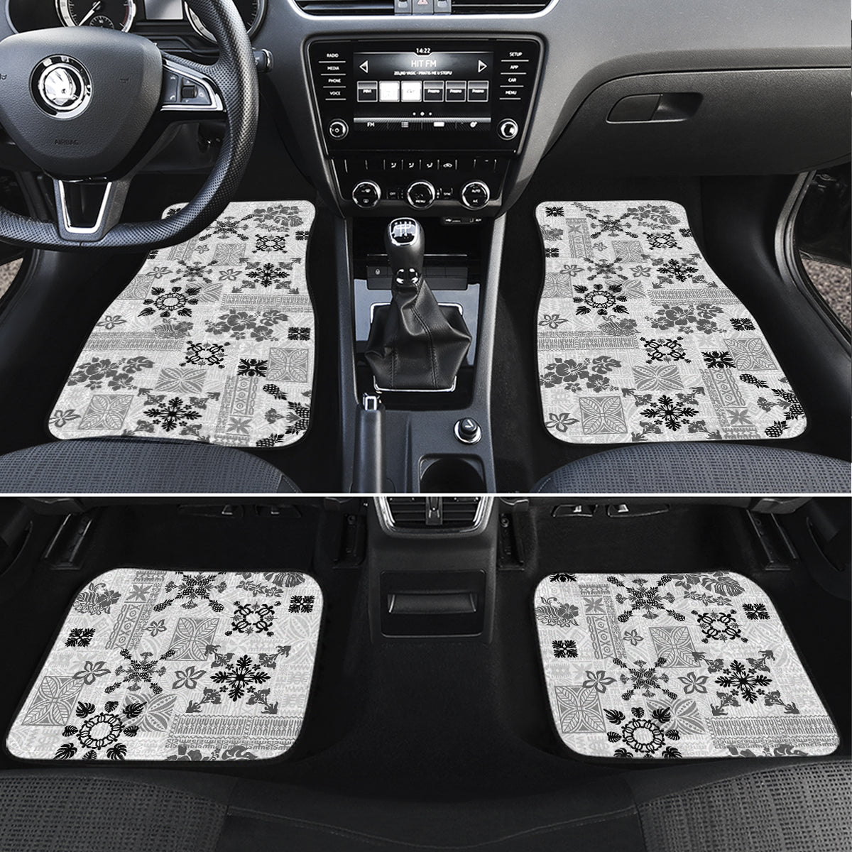 Hawaii Tapa Tribal Car Mats With Hawaiian Quilt Pattern Black LT9 Set 4pcs Black - Polynesian Pride