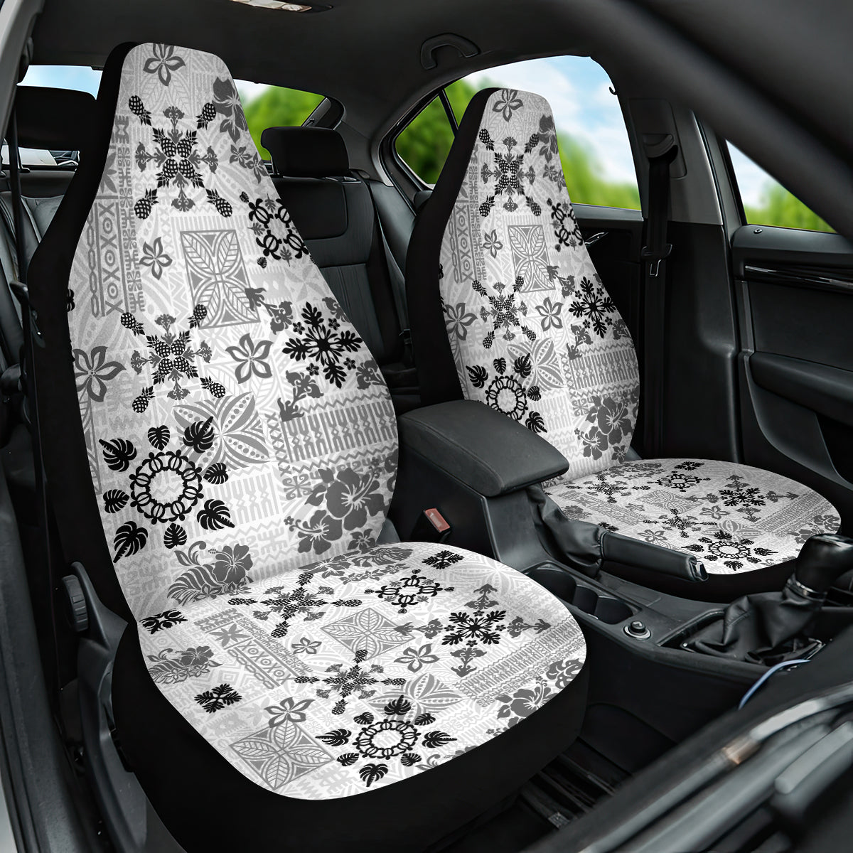 Hawaii Tapa Tribal Car Seat Cover With Hawaiian Quilt Pattern Black LT9 One Size Black - Polynesian Pride