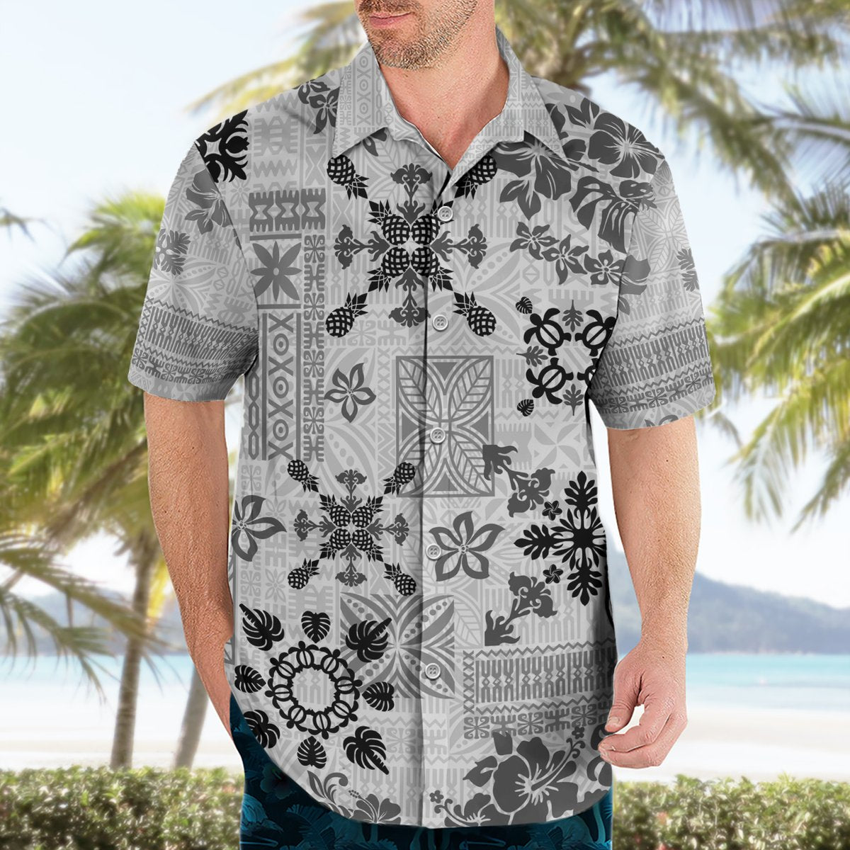 Hawaii Tapa Tribal Hawaiian Shirt With Hawaiian Quilt Pattern Black LT9 - Polynesian Pride