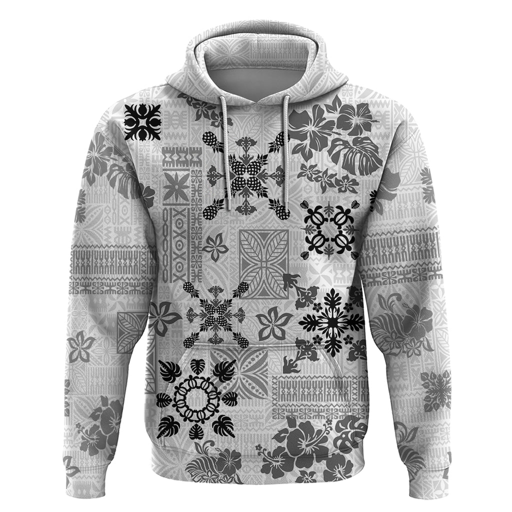 Hawaii Tapa Tribal Hoodie With Hawaiian Quilt Pattern Black LT9 Pullover Hoodie Black - Polynesian Pride