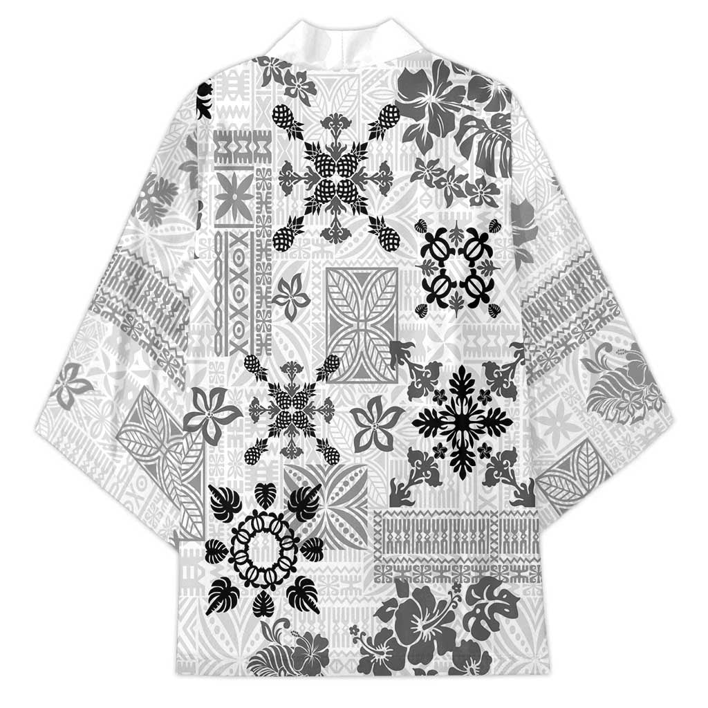 Hawaii Tapa Tribal Kimono With Hawaiian Quilt Pattern Black - Polynesian Pride