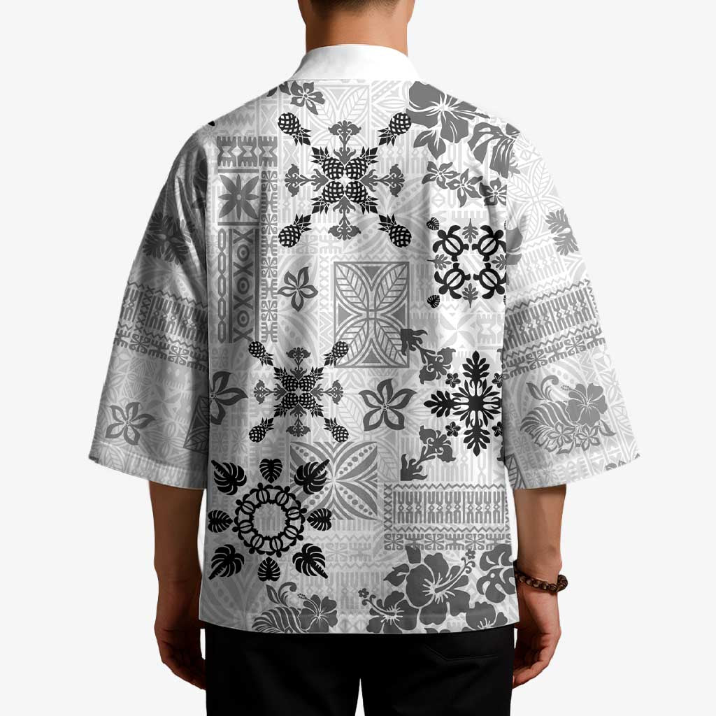 Hawaii Tapa Tribal Kimono With Hawaiian Quilt Pattern Black - Polynesian Pride