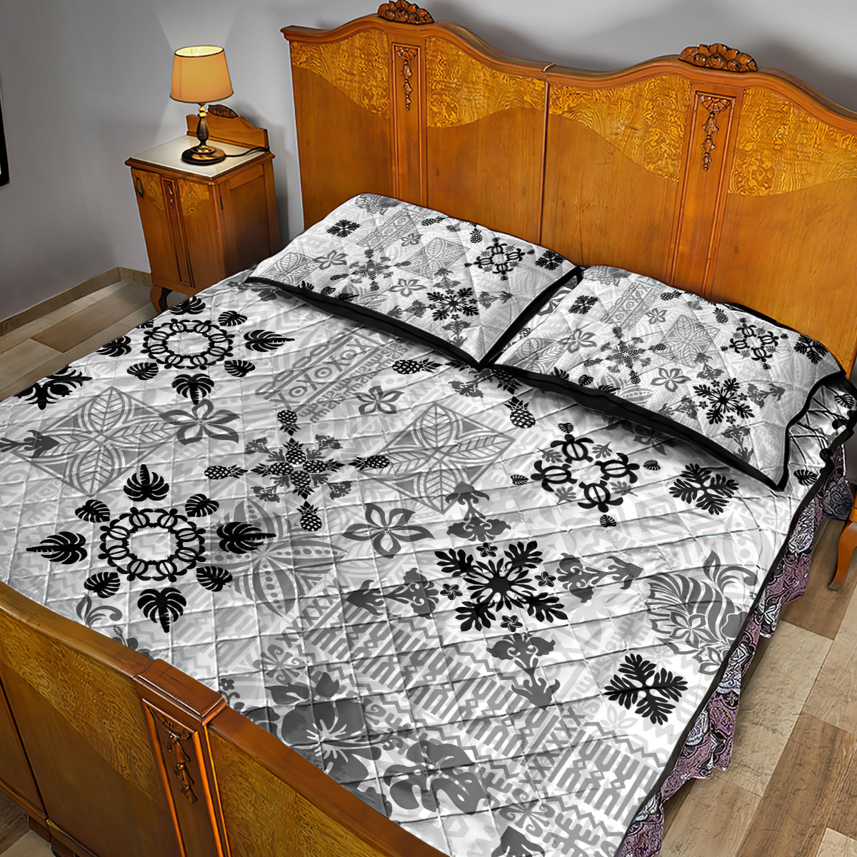 Hawaii Tapa Tribal Quilt Bed Set With Hawaiian Quilt Pattern Black LT9 - Polynesian Pride