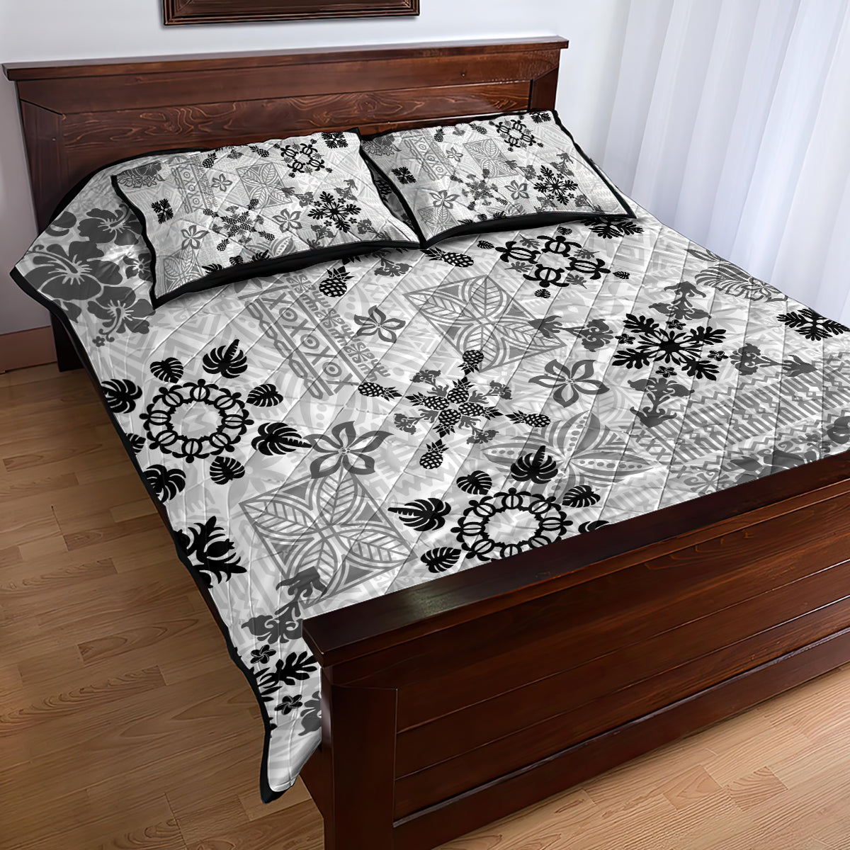 Hawaii Tapa Tribal Quilt Bed Set With Hawaiian Quilt Pattern Black LT9 - Polynesian Pride