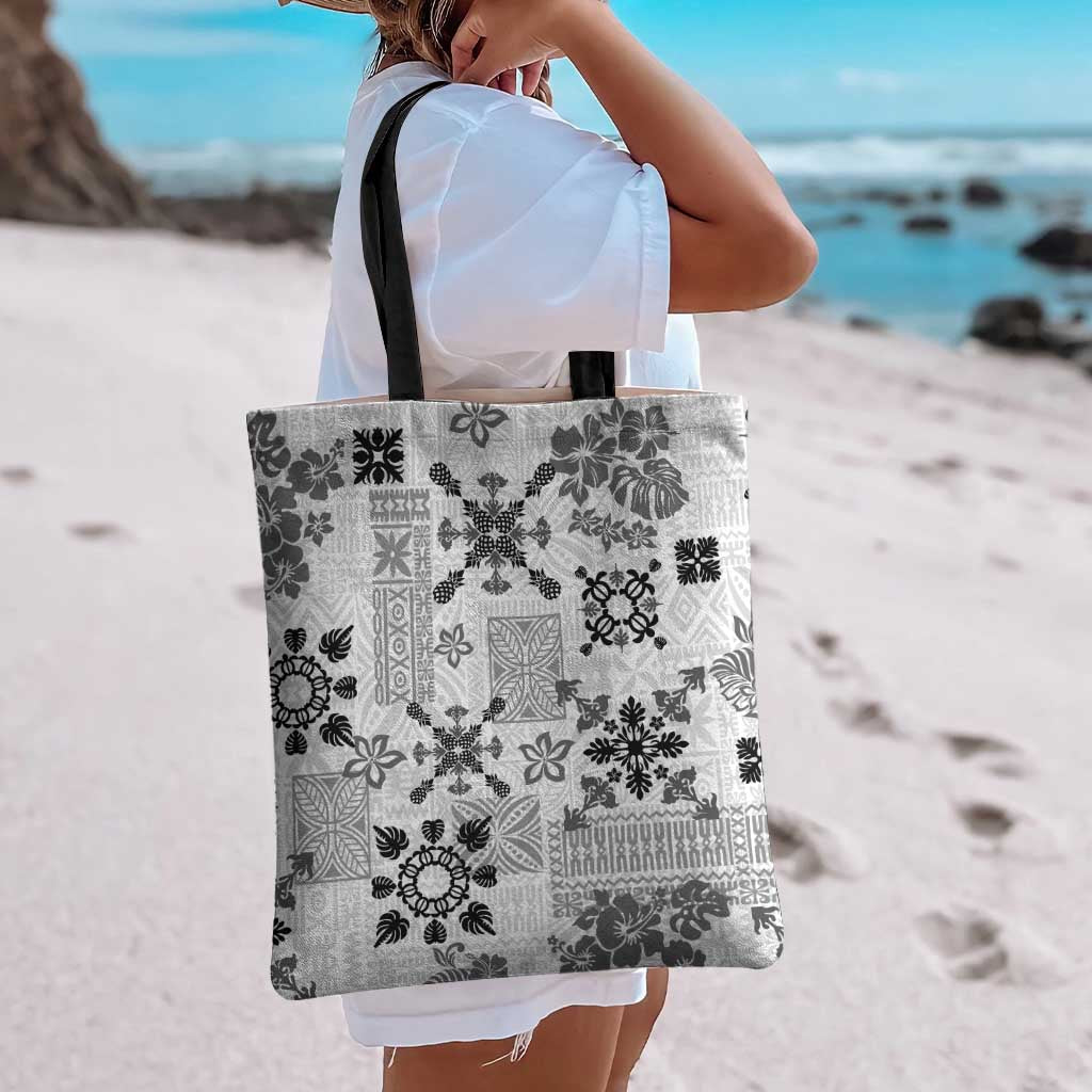 Hawaii Tapa Tribal Tote Bag With Hawaiian Quilt Pattern Black - Polynesian Pride