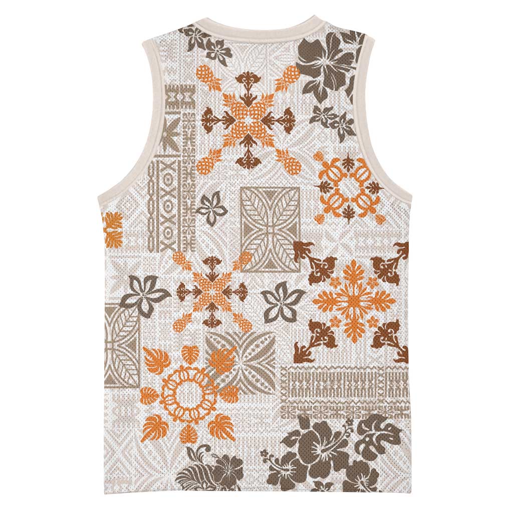 Hawaii Tapa Tribal Basketball Jersey With Hawaiian Quilt Pattern Gold - Polynesian Pride