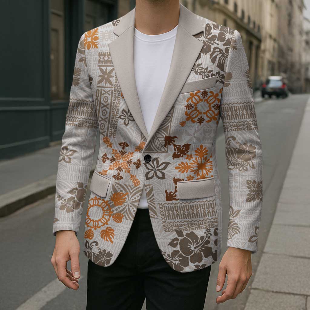 Hawaii Tapa Tribal Blazer With Hawaiian Quilt Pattern Gold - Polynesian Pride