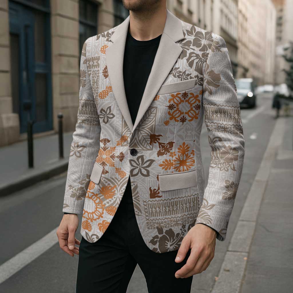 Hawaii Tapa Tribal Blazer With Hawaiian Quilt Pattern Gold - Polynesian Pride
