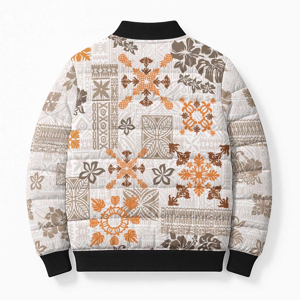 Hawaii Tapa Tribal Bomber Puffer Jacket With Hawaiian Quilt Pattern Gold - Polynesian Pride