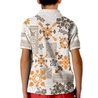 Hawaii Tapa Tribal Kid Polo Shirt With Hawaiian Quilt Pattern Gold LT9 - Polynesian Pride