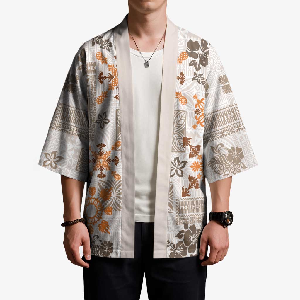 Hawaii Tapa Tribal Kimono With Hawaiian Quilt Pattern Gold - Polynesian Pride