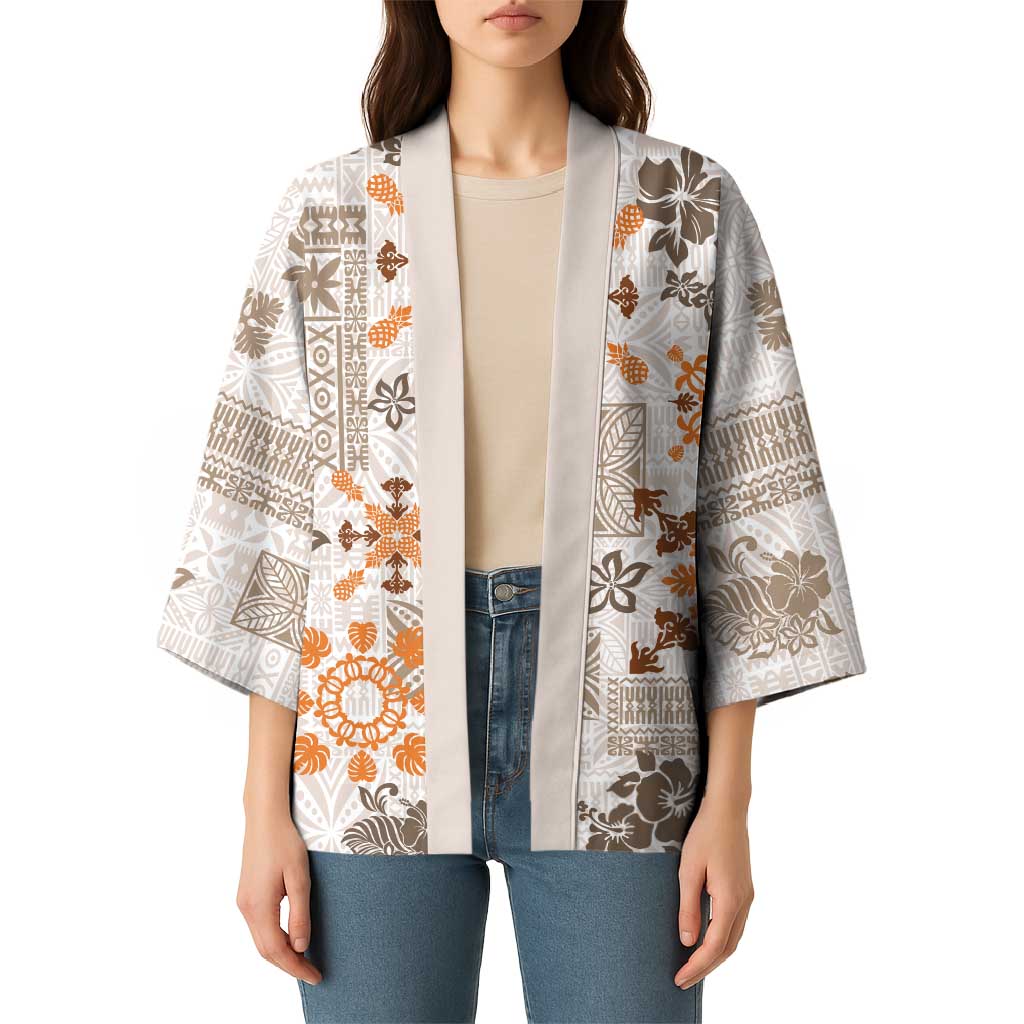 Hawaii Tapa Tribal Kimono With Hawaiian Quilt Pattern Gold - Polynesian Pride