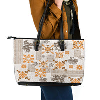 Hawaii Tapa Tribal Leather Tote Bag With Hawaiian Quilt Pattern Gold LT9 - Polynesian Pride