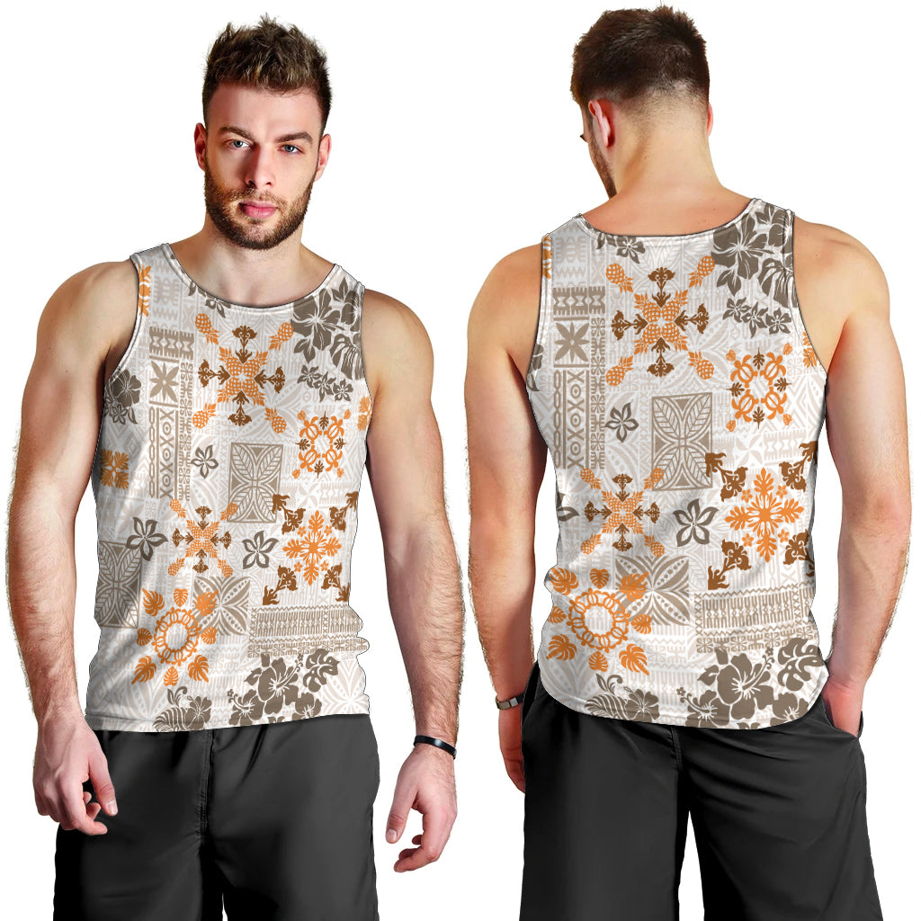 Hawaii Tapa Tribal Men Tank Top With Hawaiian Quilt Pattern Gold LT9 - Polynesian Pride