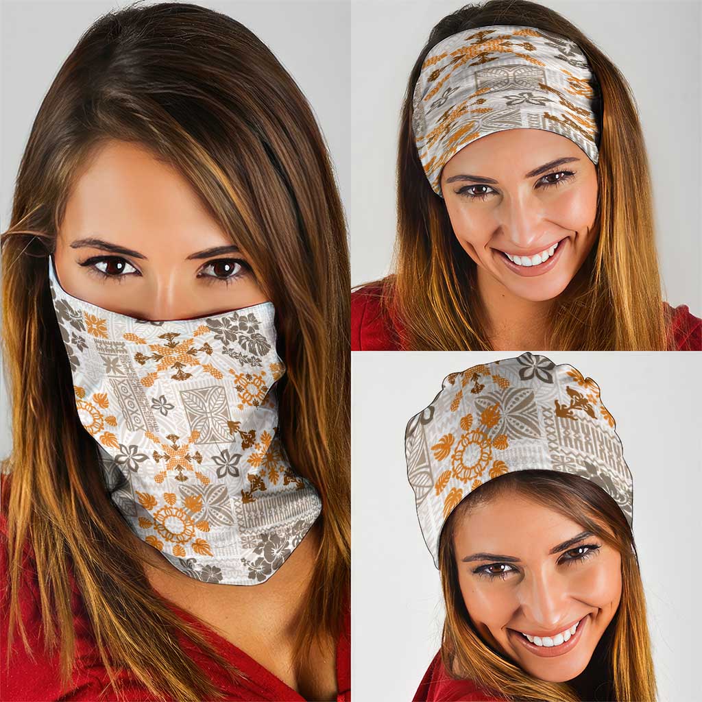 Hawaii Tapa Tribal Neck Gaiter With Hawaiian Quilt Pattern Gold - Polynesian Pride