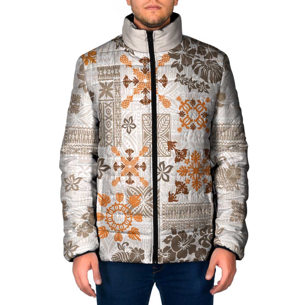 Hawaii Tapa Tribal Padded Jacket With Hawaiian Quilt Pattern Gold - Polynesian Pride